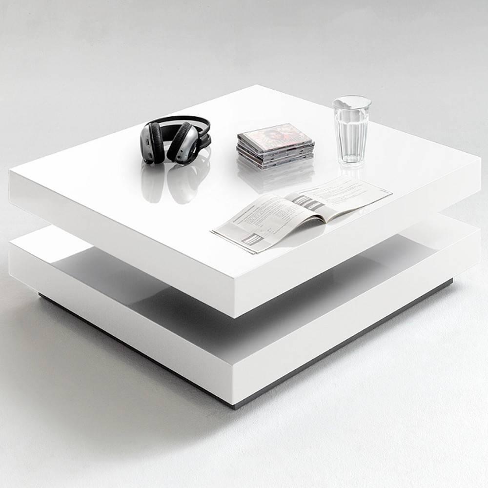Table basse design HUBIC laquée blanc brillant plateau pivotant
