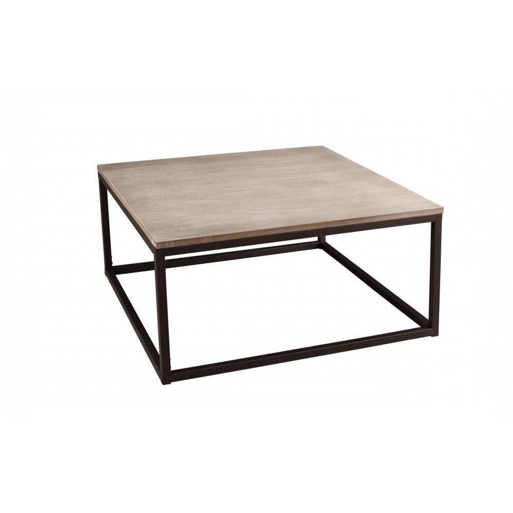 Table basse industrielle carrée 90 x 90 cm LEA en bois de paulownia et en métal