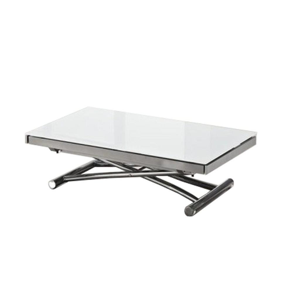 Table basse JUMP extensible relevable en verre blanc.
