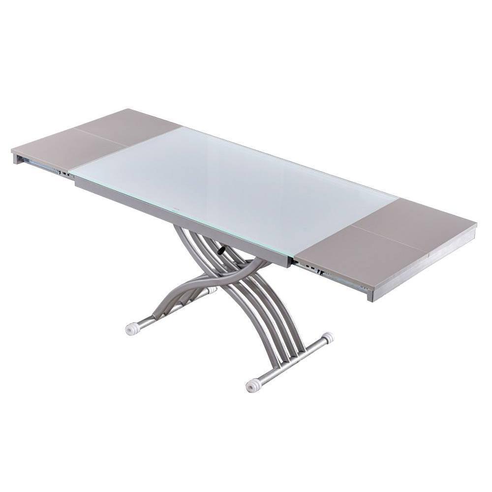 Table basse NEWFORM relevable extensible, plateau en verre extra blanc.