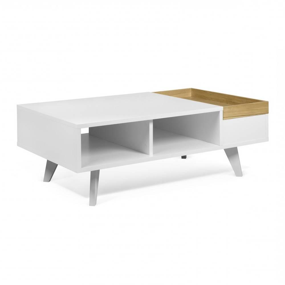 Table basse fonctionnelle RUBEN avec plateau amovible blanc et chêne