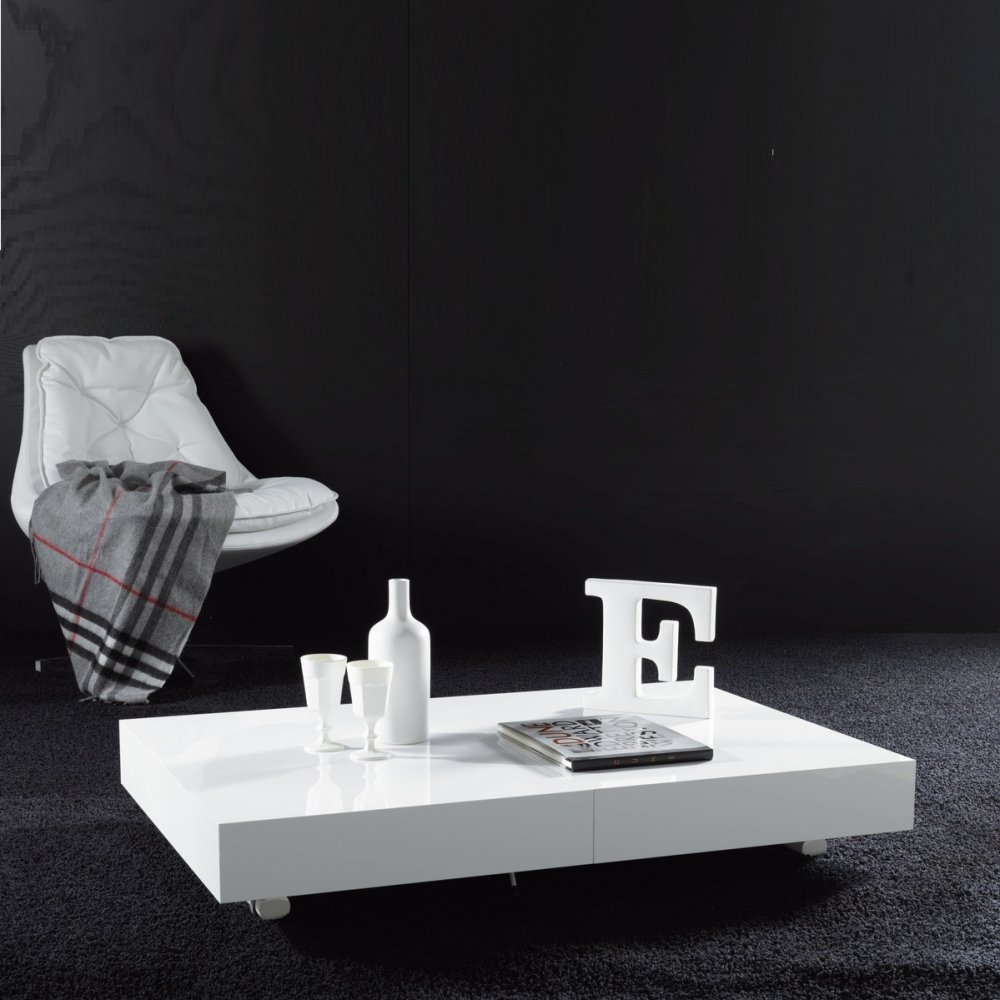 Table basse relevable extensible BLOCK 80 x 120 cm design blanc brillant