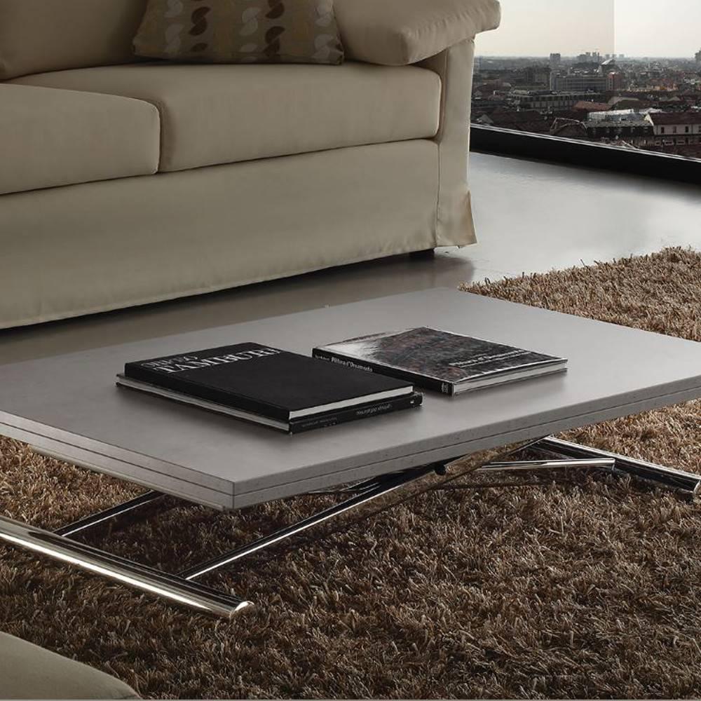 Table basse relevable extensible LIFT WOOD gris béton 110 x 70 cm