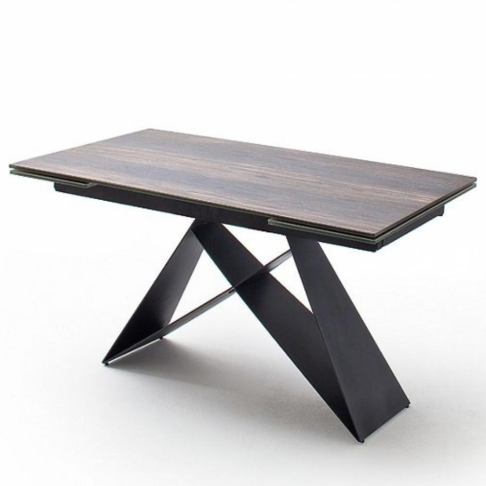 Table repas extensible design KONAN plateau céramique façon bois antique 160 x 90 cm