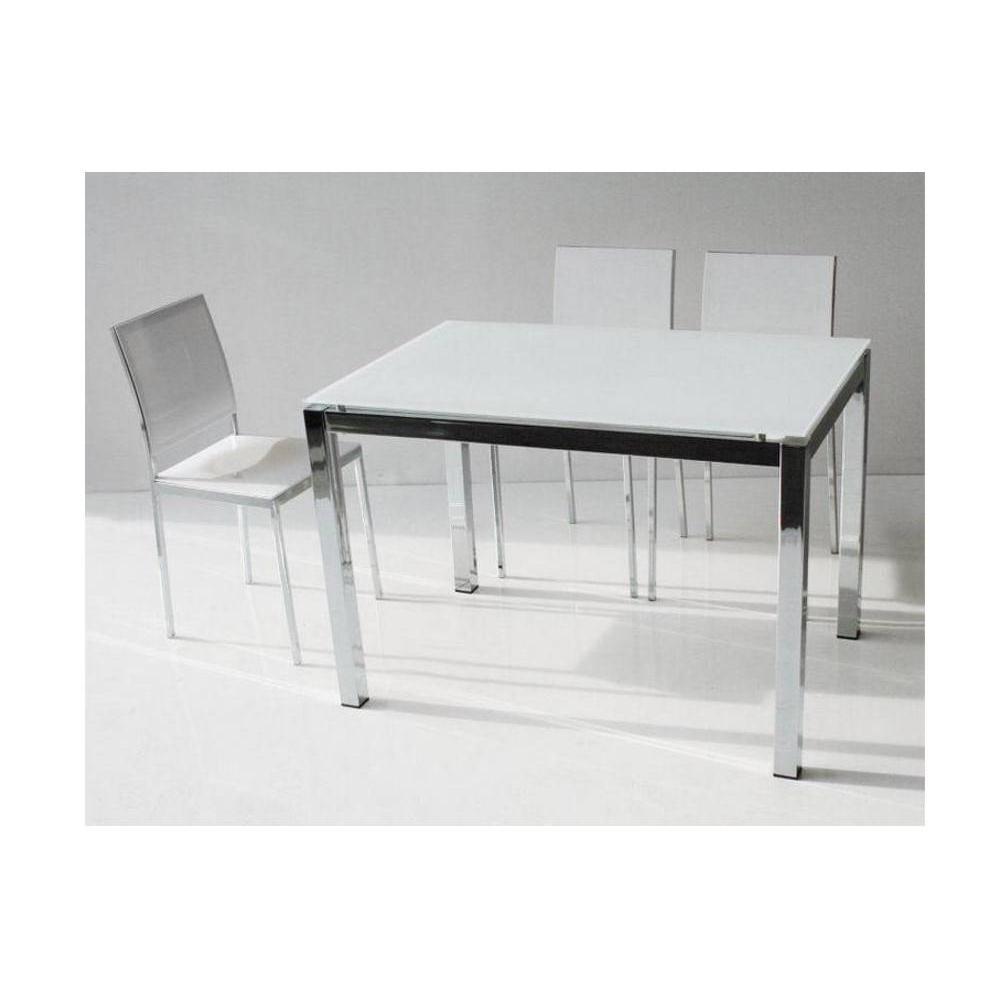 Table repas extensible MAJESTIC 130 x 80 cm en verre blanc et aluminium chrome