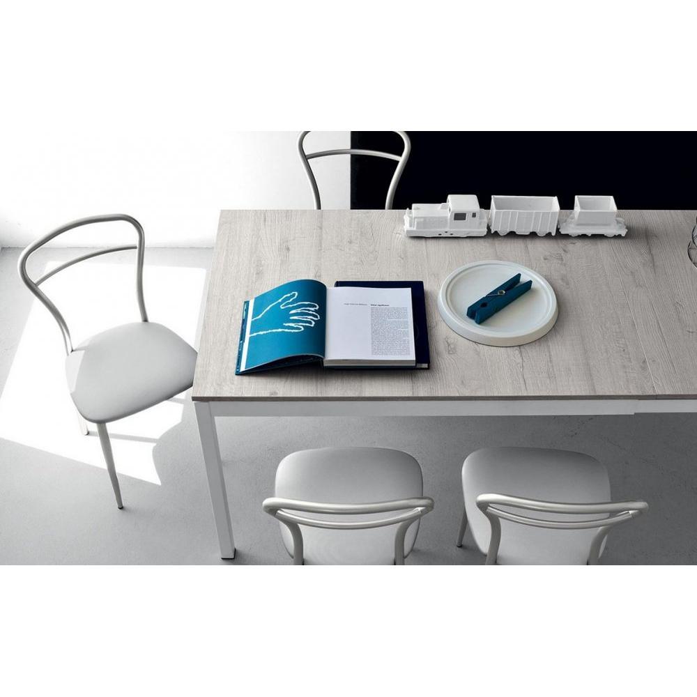 Table extensible SNAP déco perle piétement acier laqué blanc 130x90 cm