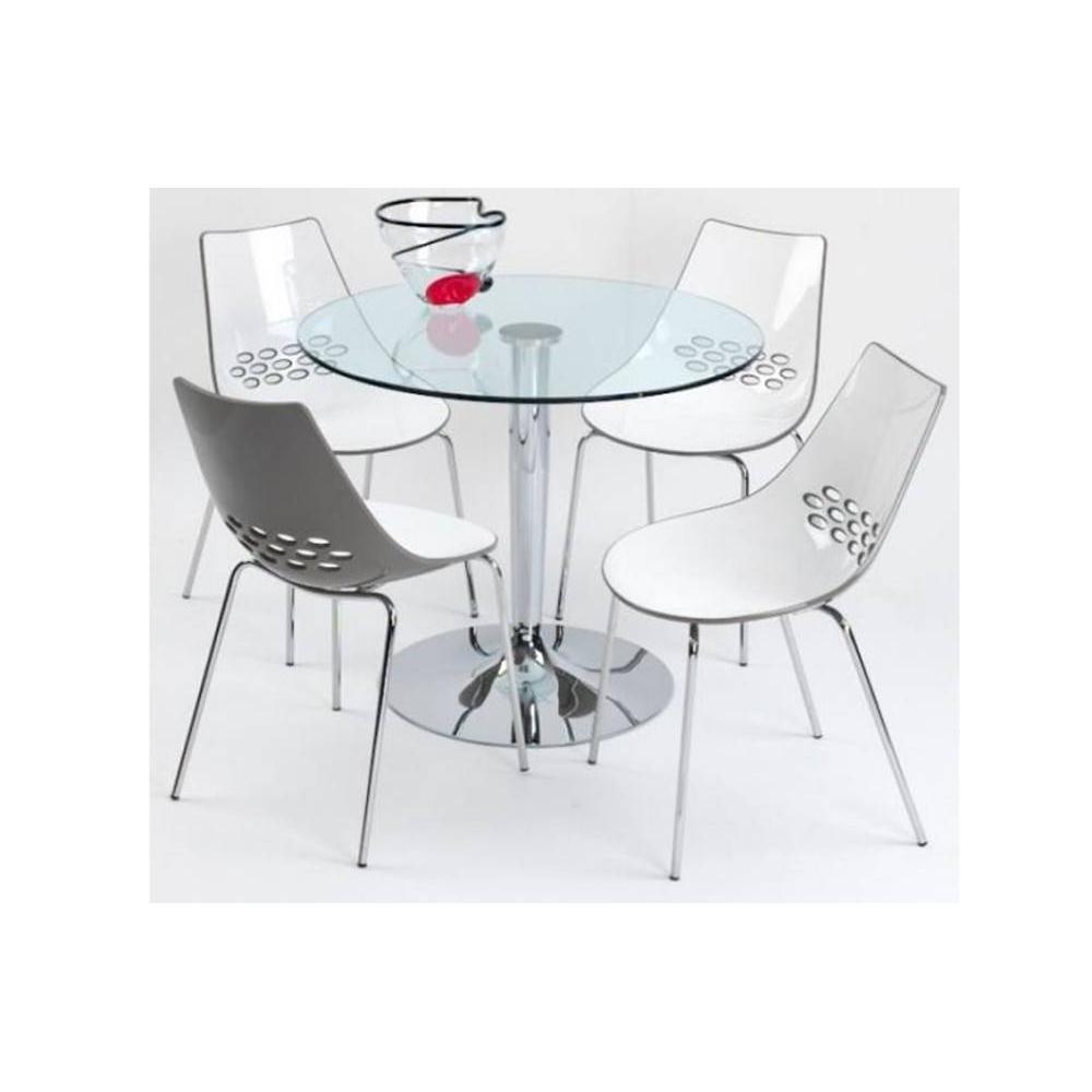 Table repas ronde PLANET 90x90 en verre piétement acier chromé