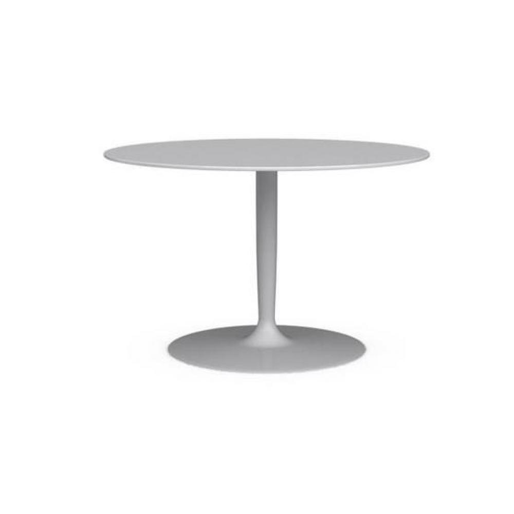Table repas ronde PLANET 120x120 en verre blanc piétement laqué blanc