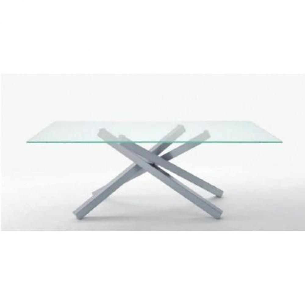 Table repas INFINITY piétement alu dessus en verre transparent 106 x 200 cm