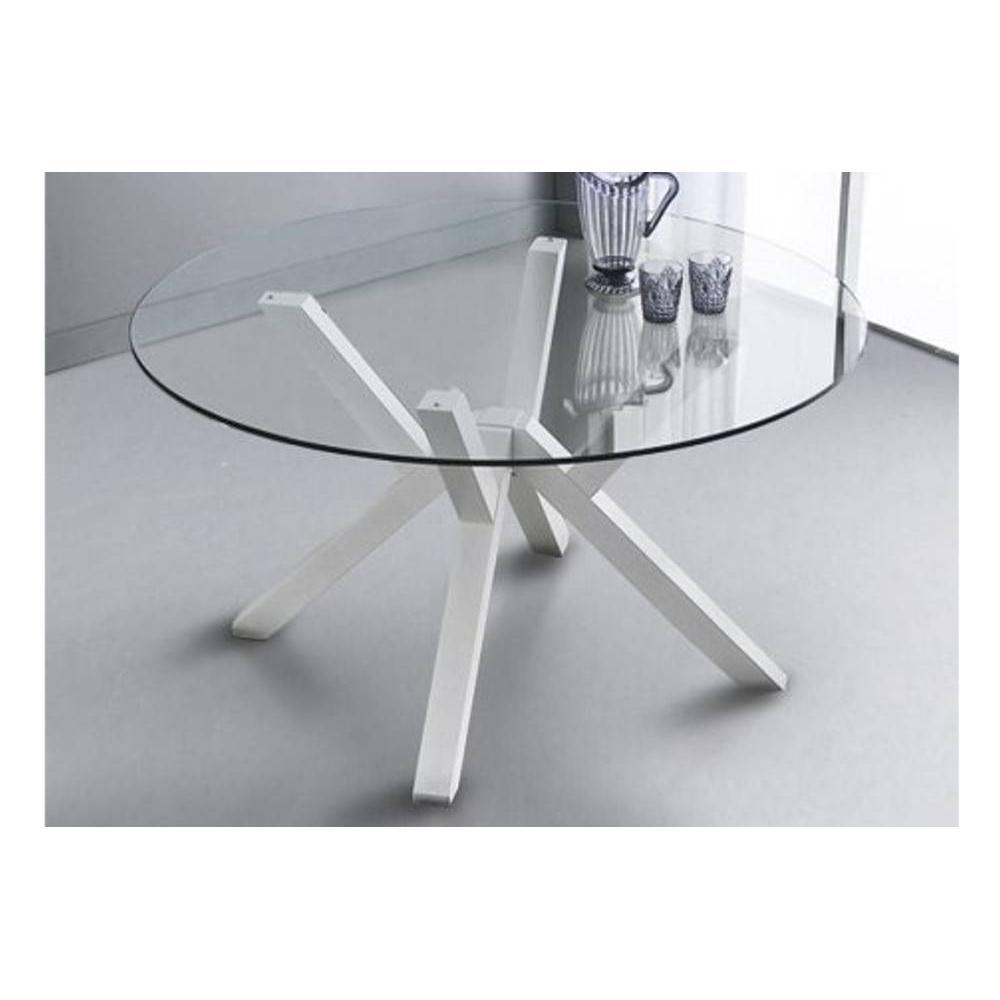Table repas TEOREMA en verre trempé piétement laqué blanc diamètre 140 cm