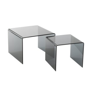 Set de 2 tables gigognes MAINTY en verre fumé gris transparent
