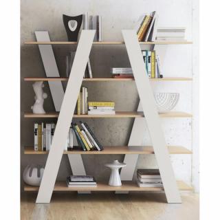 WIND bibliotheque étagère design blanche mate et chêne