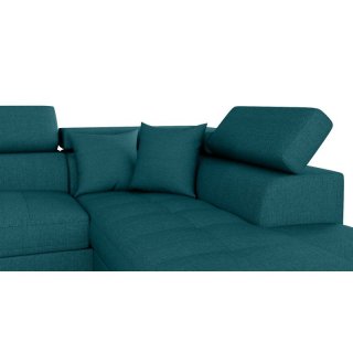 Canapé d'angle convertible méridienne droite RINO bleu canard pieds métal