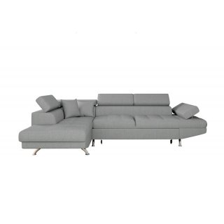 Canapé d'angle convertible méridienne gauche RINO gris clair pieds métal