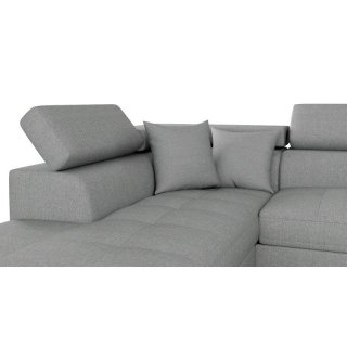 Canapé d'angle convertible méridienne gauche RINO gris clair pieds métal