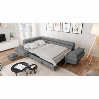 Canapé d'angle convertible méridienne gauche RINO gris clair pieds métal