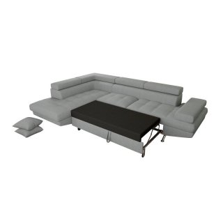 Canapé d'angle convertible méridienne gauche RINO gris clair pieds métal