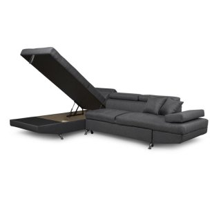 Canapé angle convertible méridienne gauche RINO gris foncé pieds métal