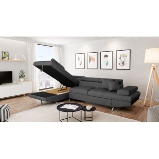 Canapé angle convertible méridienne gauche RINO gris foncé pieds métal