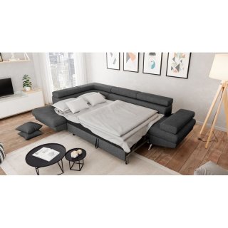 Canapé angle convertible méridienne gauche RINO gris foncé pieds métal