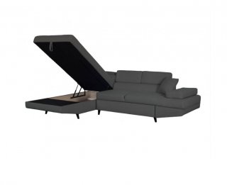Canapé méridienne coffre gauche RINO convertible gris graphite pieds laqués noir