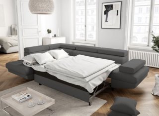 Canapé méridienne coffre gauche RINO convertible gris graphite pieds laqués noir