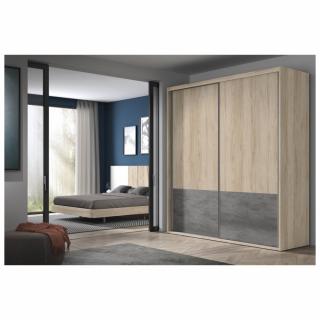 Armoire 2 portes coulissantes encastrées 220,3 x 236 couleur Habana frange inférieure Luxor profil Inox