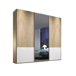 Armoire 3 portes coulissantes 206,2 x 240 couleur Arios frange Blanco Laquée porte miroir centrale
