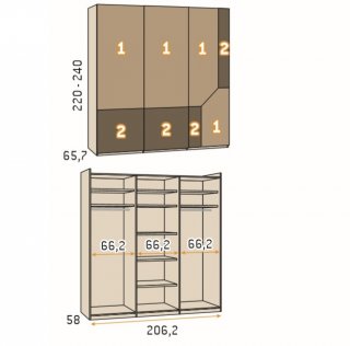 Armoire 3 portes coulissantes suspendues Icon 206,2 x 240 couleur Tundra Cristal Blanco Profil Inox