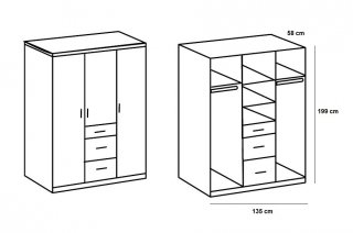 Armoire 3 portes VOLVERINE miroir central 