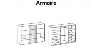 Armoire 3 portes coulissantes 6 tiroirs TILBURG 270 cm graphite verre noir 
