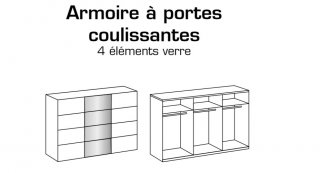 Armoire 3 portes coulissantes TILBURG 270 cm gris Sahara verre noir et graphite