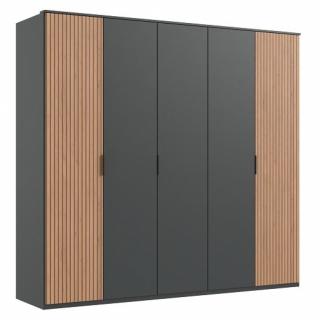 Armoire graphite 5 portes BLEND 2 portes aspect clayettes imit. chêne artisan