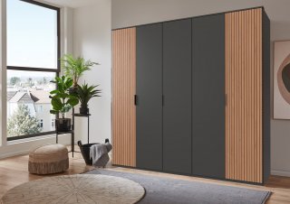 Armoire graphite 5 portes BLEND 2 portes aspect clayettes imit. chêne artisan