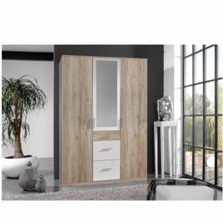 Armoire VOLVERINE 2 portes chêne 1 porte miroir rechampi blanc