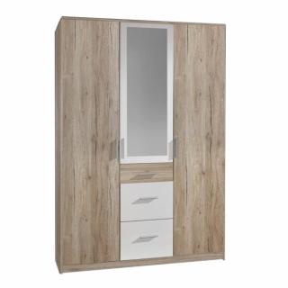 Armoire VOLVERINE 2 portes chêne 1 porte miroir rechampi blanc