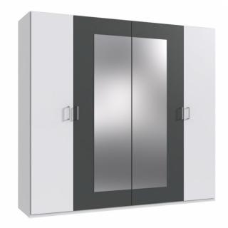 Armoire 4 portes 2 miroirs ANGIE 225 cm blanc et graphite