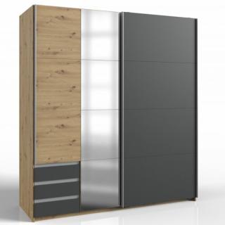 Armoire AURINA décor graphite chêne artisan 1 miroir 1 tringle 3 tiroirs 