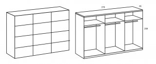 Armoire coulissante AURELIA 270cm chêne poutre porte verre gris