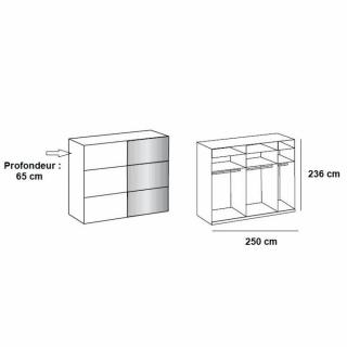Armoire coulissante LISBETH 1 porte blanc 1 miroir 250 x 236 cm hauteur