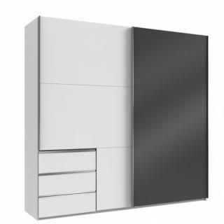 Armoire coulissante LISEA 2 portes 3 tiroirs blanc verre anthracite 250 x 236 cm HT