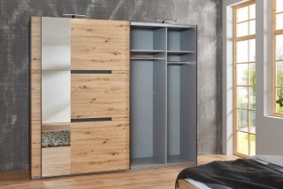 Armoire de rangement coulissante DELSON 2 portes chêne artisan 1 porte miroir