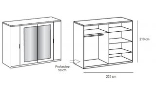 Armoire 4 portes EVA largeur 225 chêne graphite / chêne châtaigne