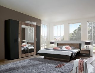 Armoire 4 portes EVA largeur 225 chêne graphite / chêne châtaigne