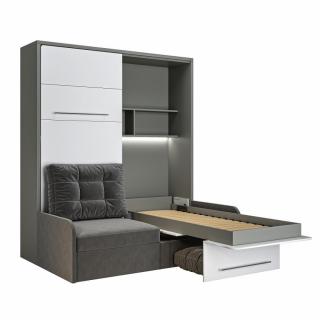 DUO SOFA armoire lit escamotable canapé gris couchage 2 x 90/200 structure gris façade blanc