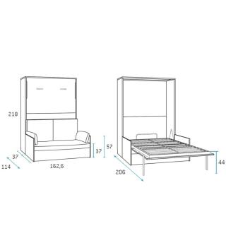 Armoire lit verticale BONITA couchage 140*190cm canapé intégré profondeur 37 cm