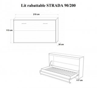 Armoire lit horizontale escamotable STRADA-V2 chêne couchage 90*200 cm.