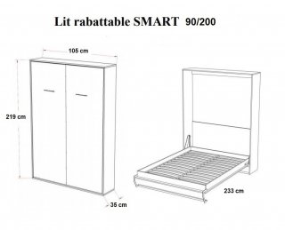 Armoire lit escamotable SMART-V2 chêne couchage 90*200 cm.
