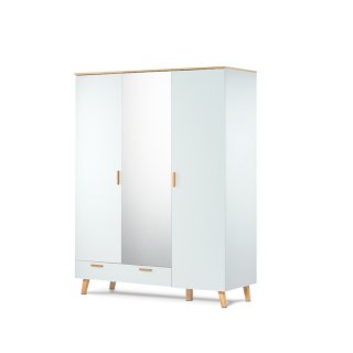 Armoire penderie FREDO
blanc et chêne naturel 3 portes 1 tiroir, 150 x 195 cm