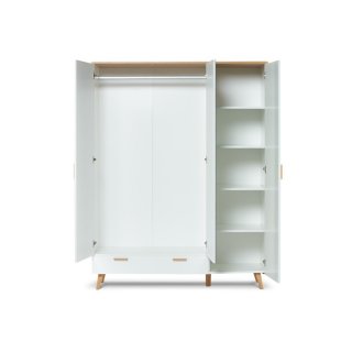 Armoire penderie FREDO
blanc et chêne naturel 3 portes 1 tiroir, 150 x 195 cm